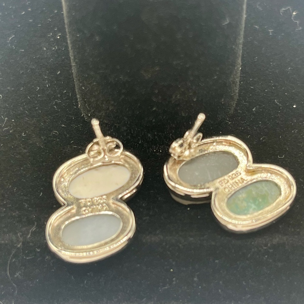 Sterling silver druzy stud earrings double oval 925 - Picture 5 of 9